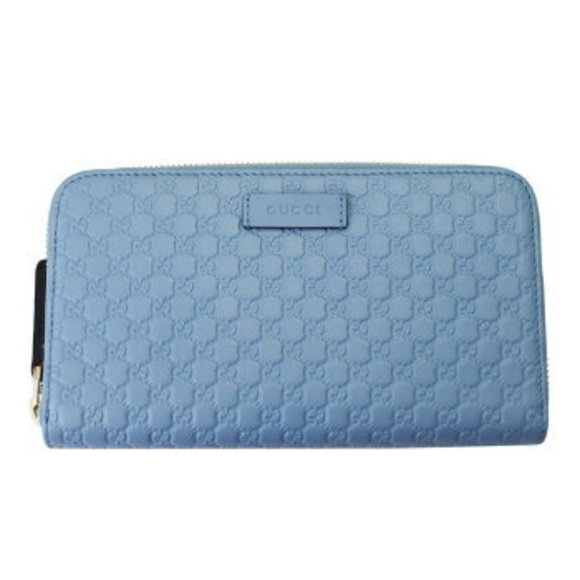 Gucci Wallet Zip Long Micro Guccissima Leather Blue - Picture 1 of 4